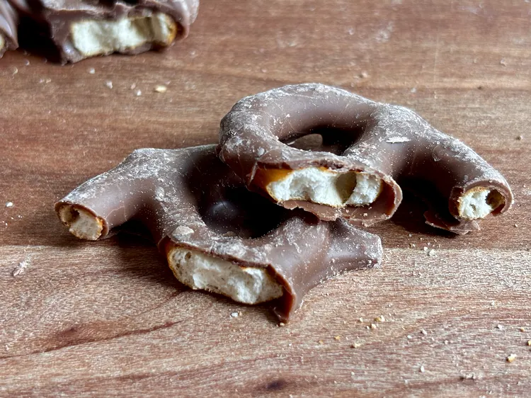 Close up view of Snyder's Milk Chocolate Covered Pretzels